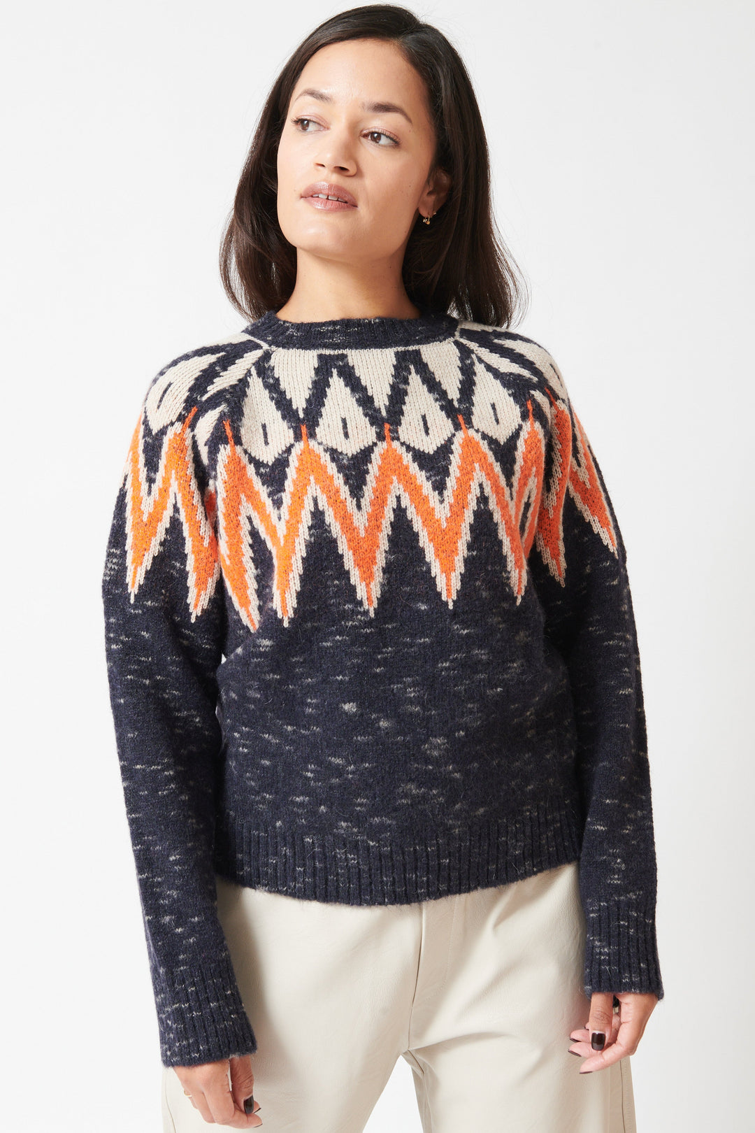 Model wearing Floor Jo Sweater front view