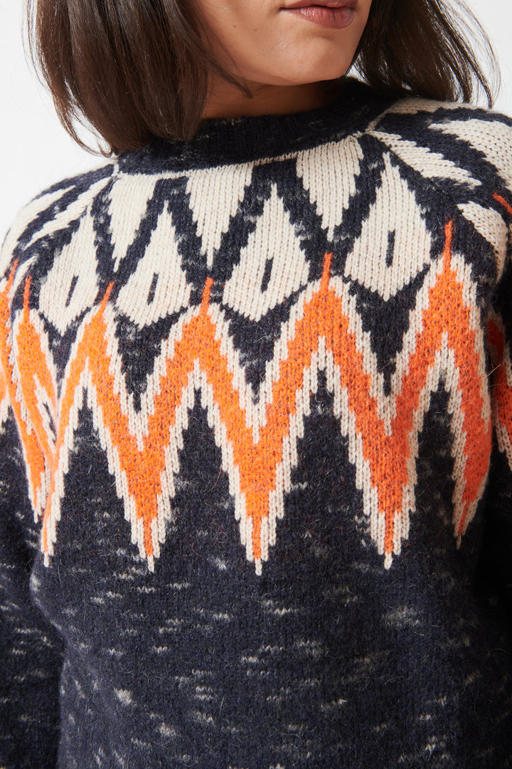 Model wearing Floor Jo Sweater front/detail view