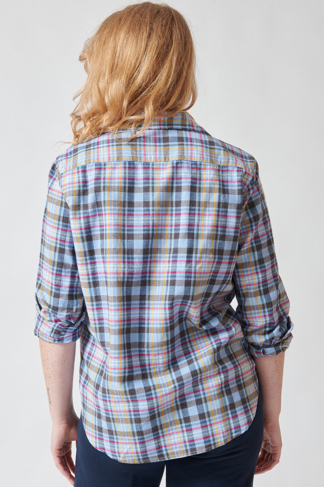 Waverly wearing Frank & Eileen Eileen Relaxed Button Up Shirt rear view