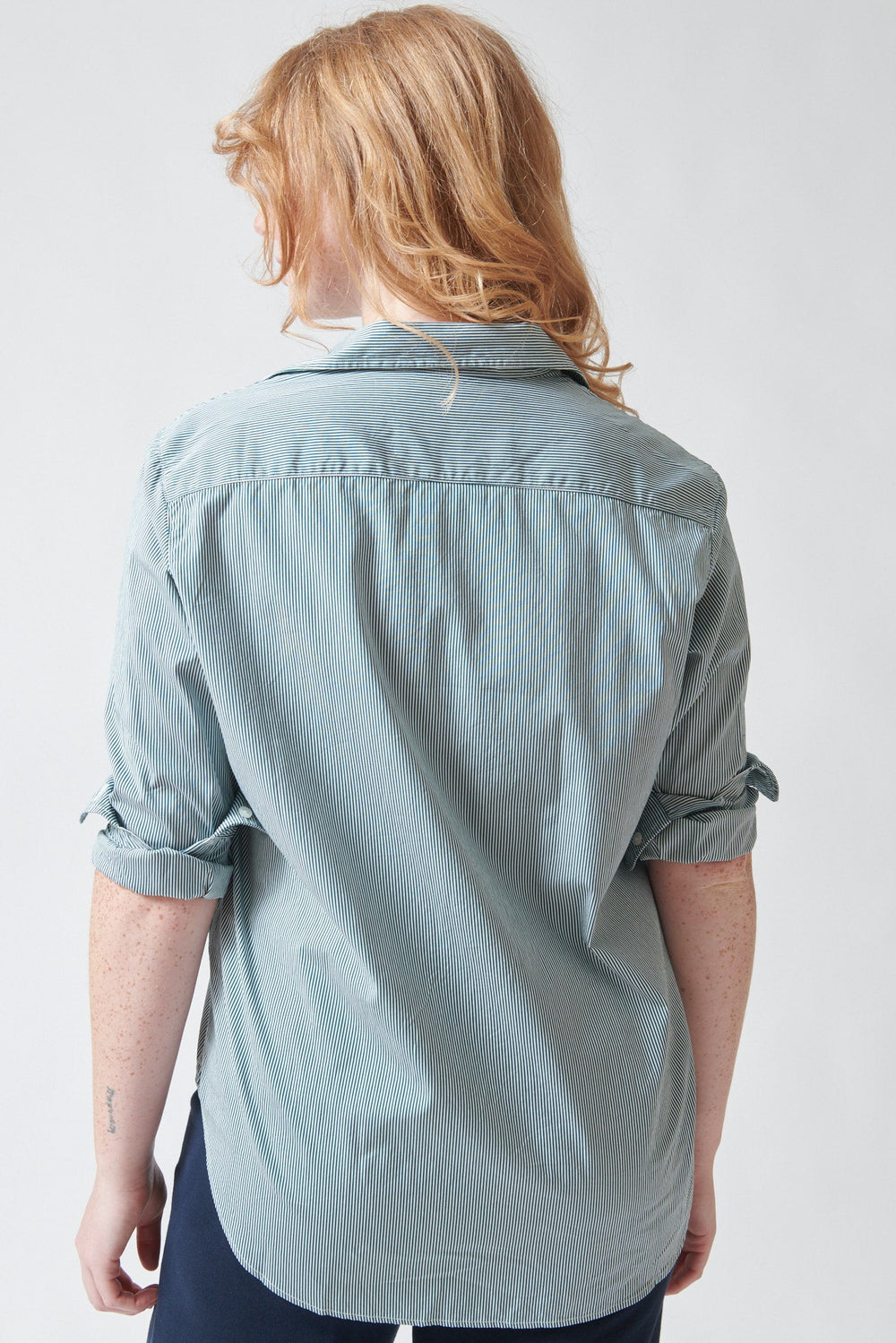 Waverly wearing Frank & Eileen Eileen Relaxed Button Up Shirt rear view