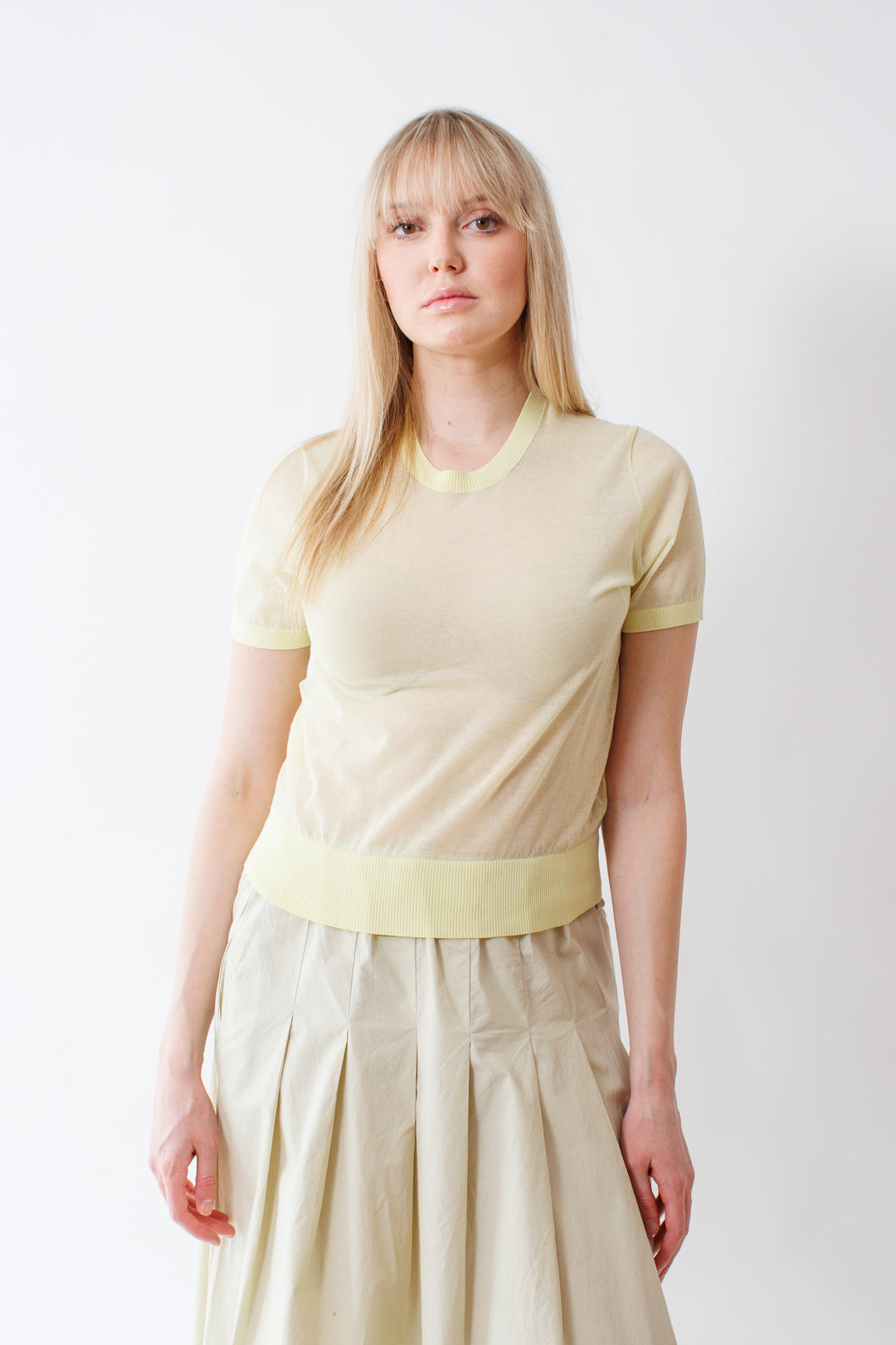 Bailey wearing Soeur Dua Sheer Top front view