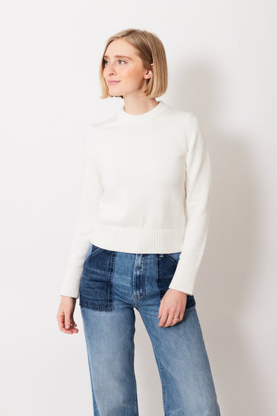Madi wearing White + Warren Shrunken Crewneck Organic Cotton Sweater