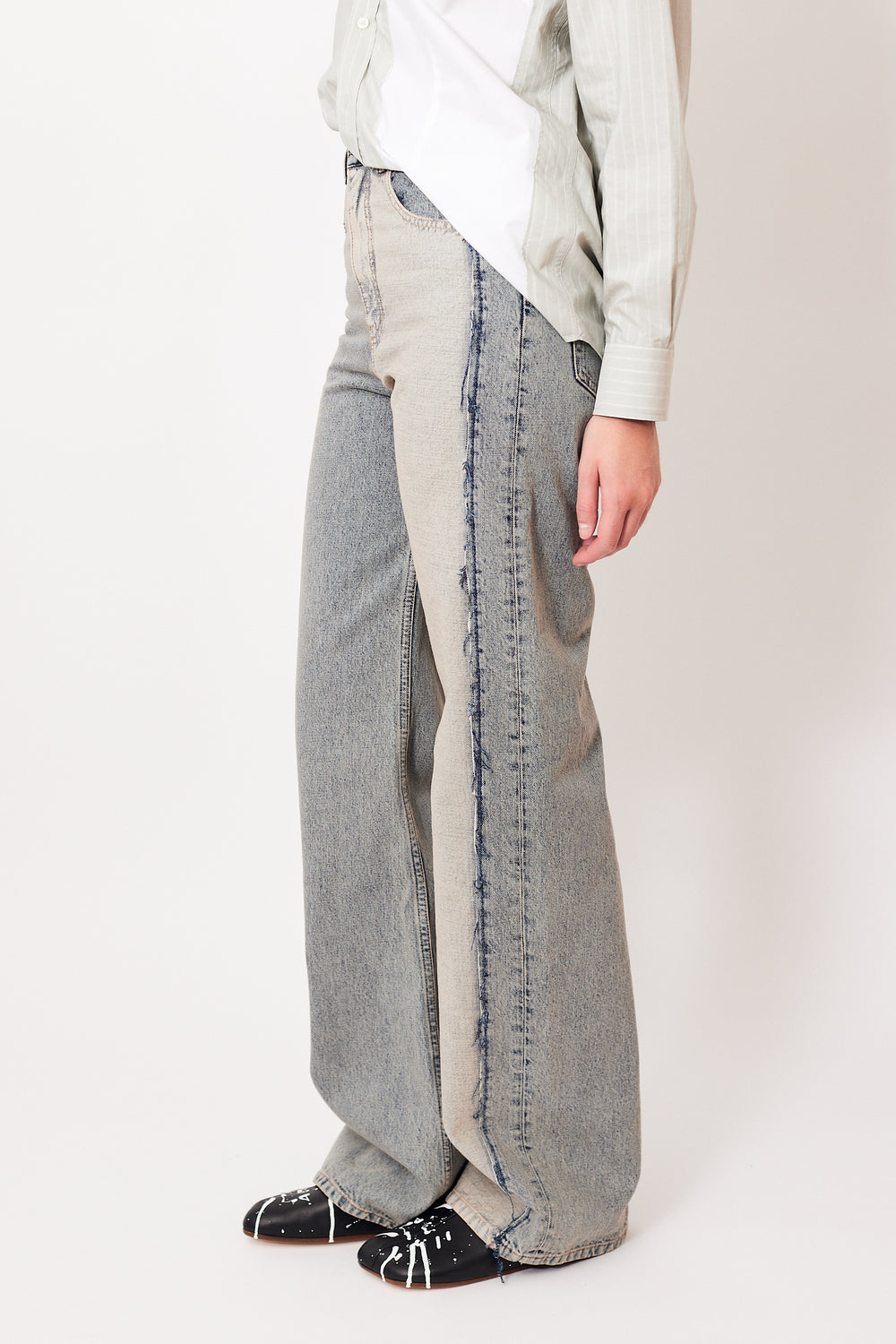 Julia wearing MM6 Maison Margiela Regular Fit Mid-Weight 5 Pocket Denim side view