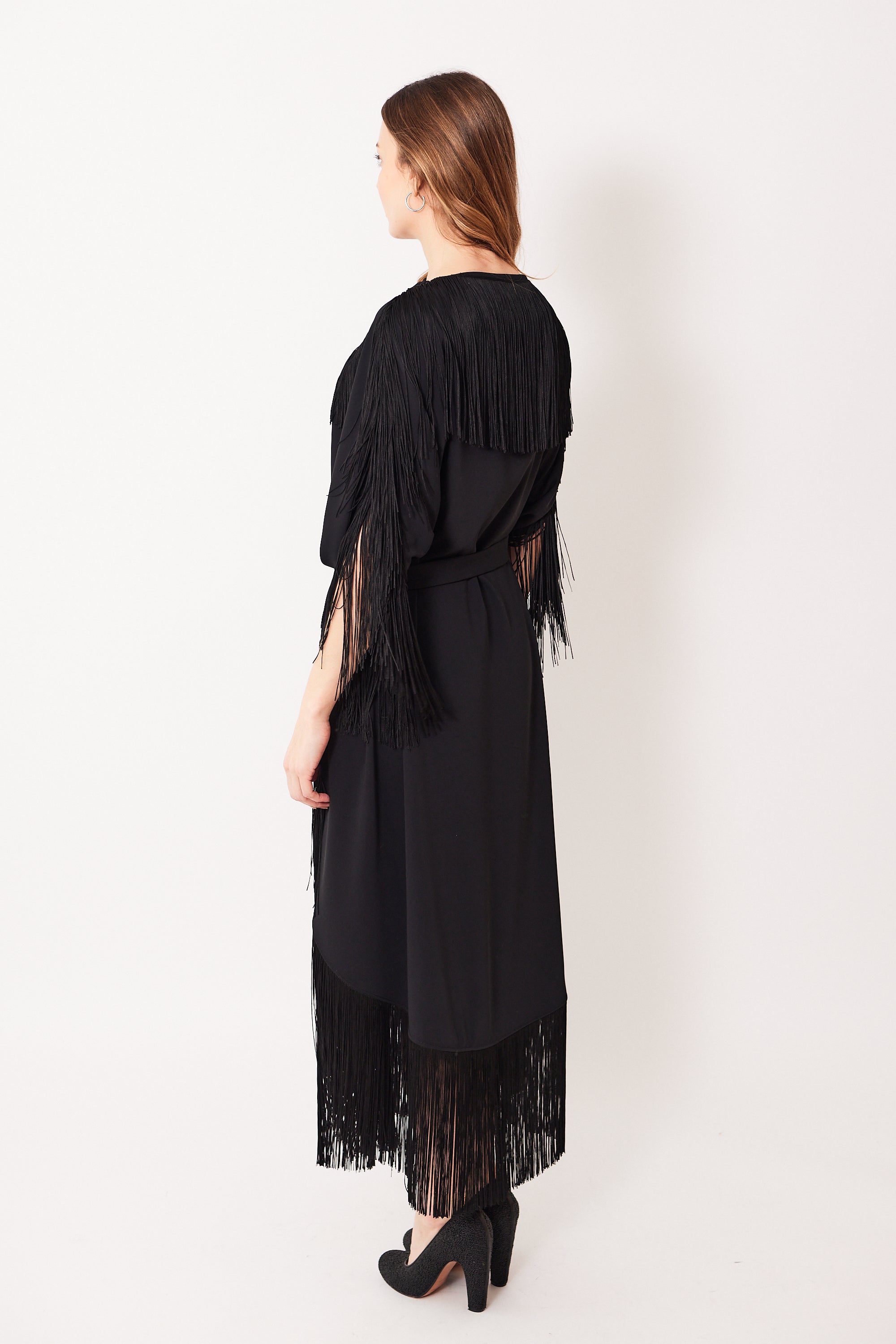 MM6 Maison Margiela Fluid Polyester Fringe Midi Dress Caftan