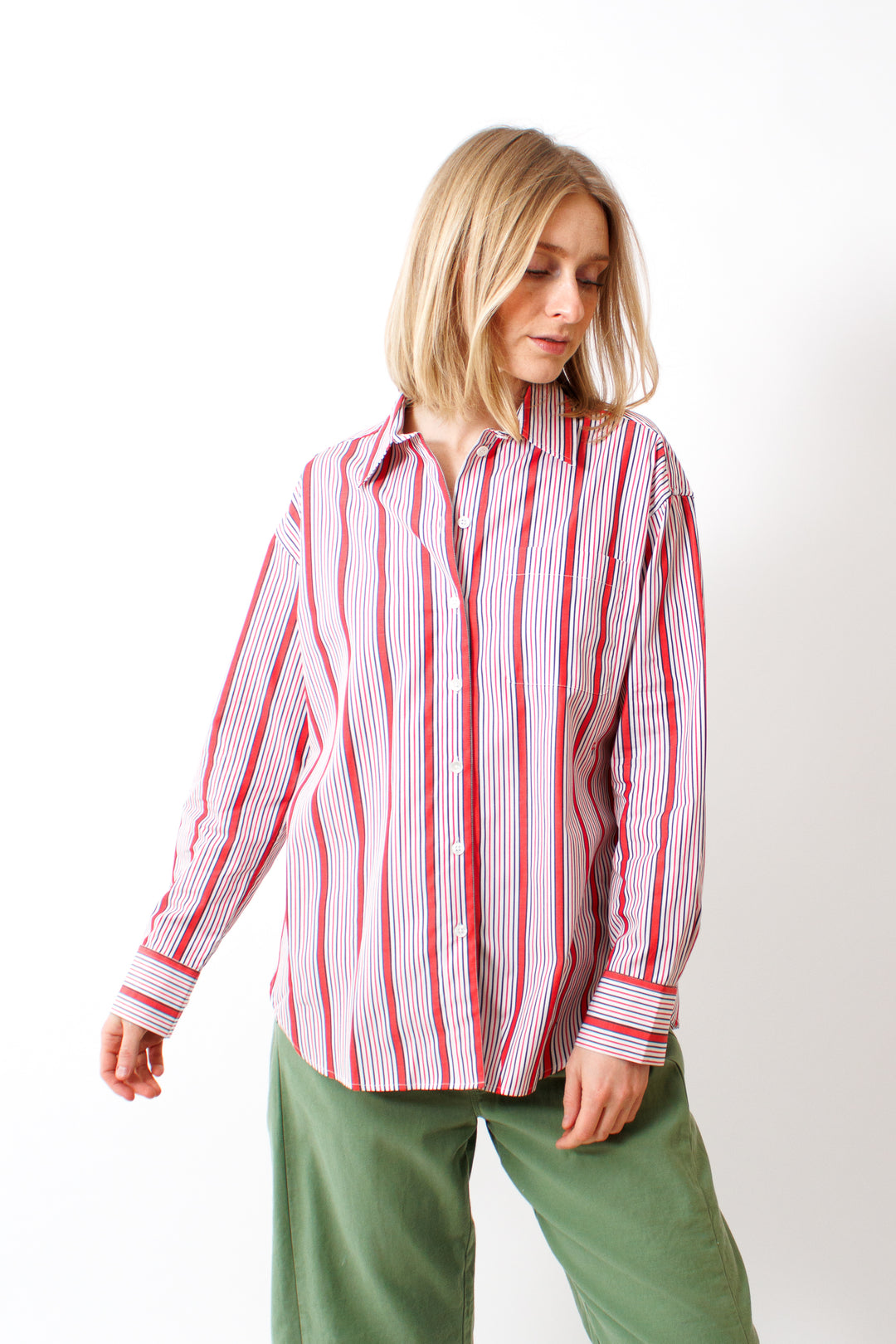 Madi wearing Clare V. Emiliette Shirt front view