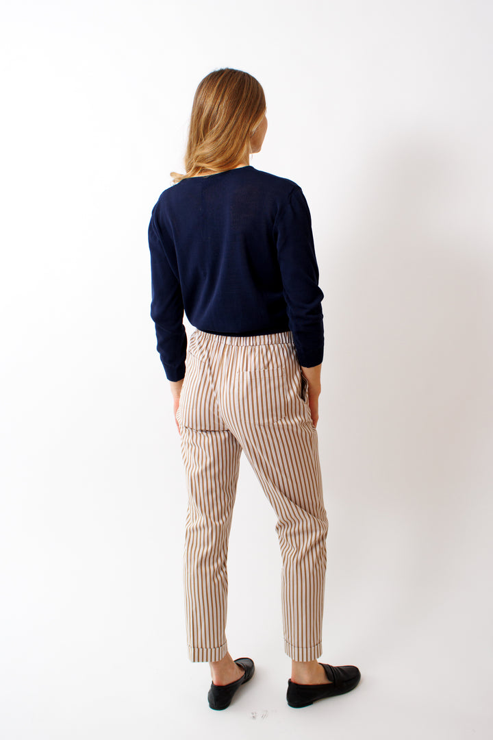Mari wearing Rosso 35 Stripe Pull On Pant rear view