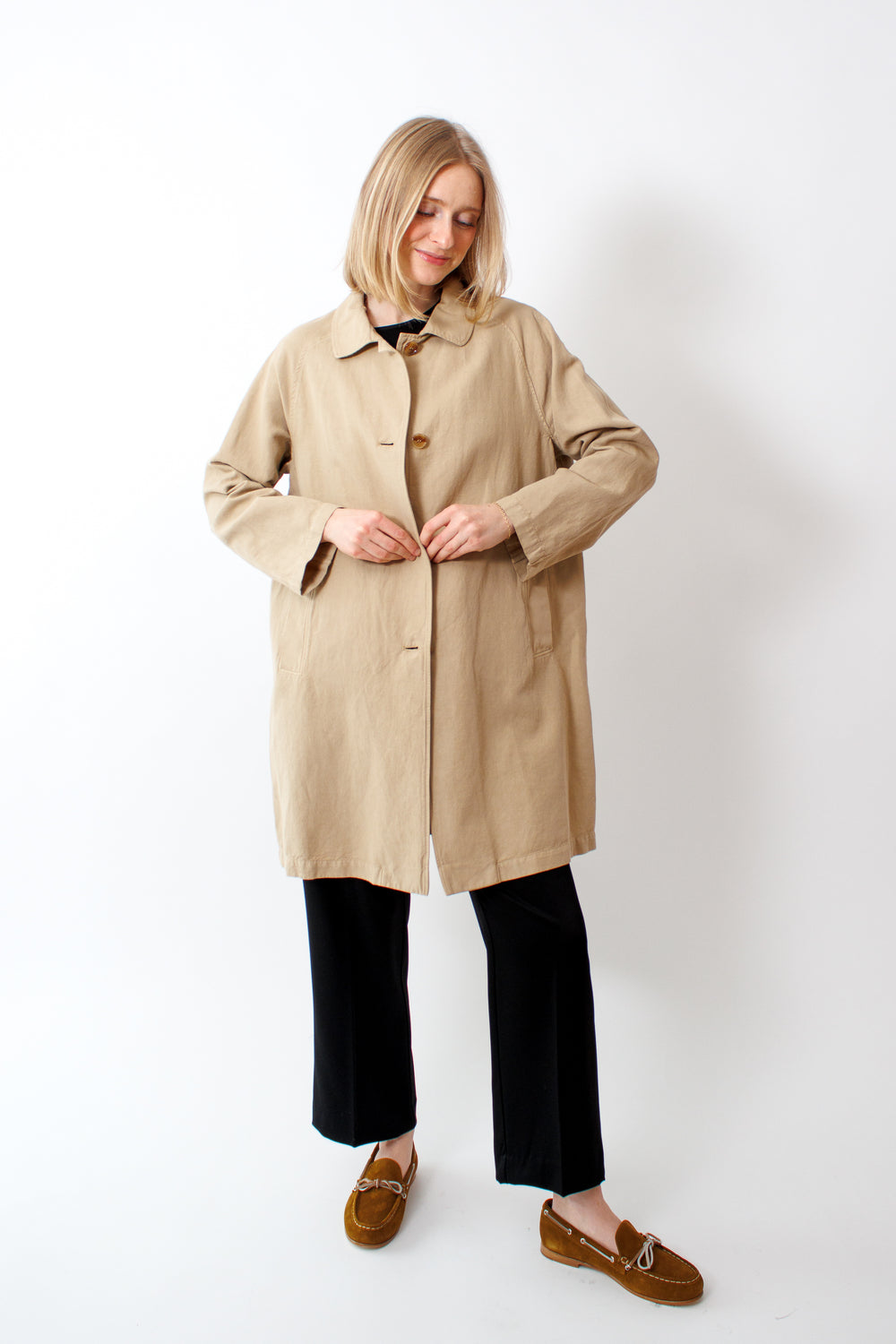 Madi wearing Rosso 35 Cotton Overcoat front view