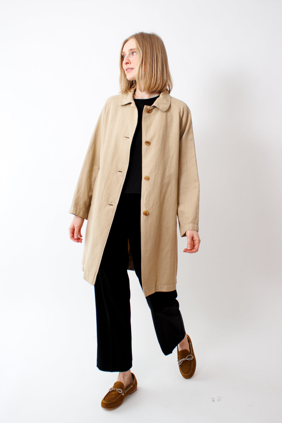 Madi wearing Rosso 35 Cotton Overcoat front view