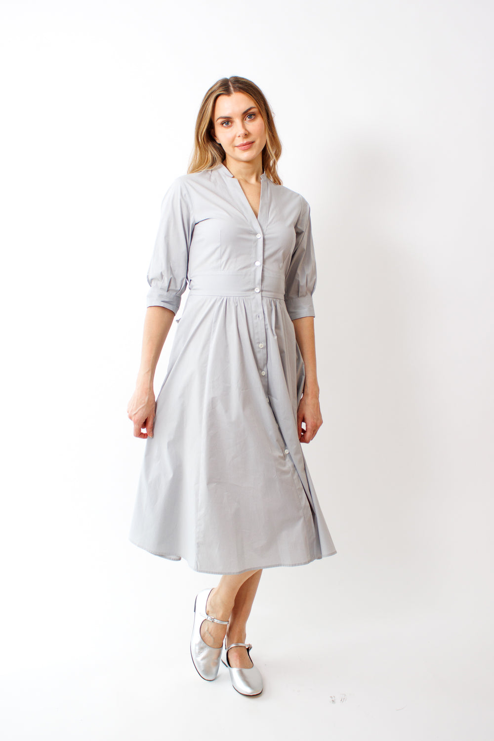 Mari wearing Rosso 35 Cotton Shirt Dress front view 
