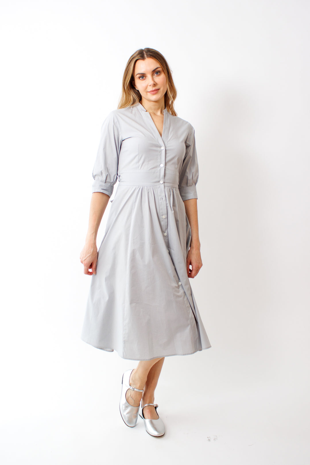 Mari wearing Rosso 35 Cotton Shirt Dress front view 
