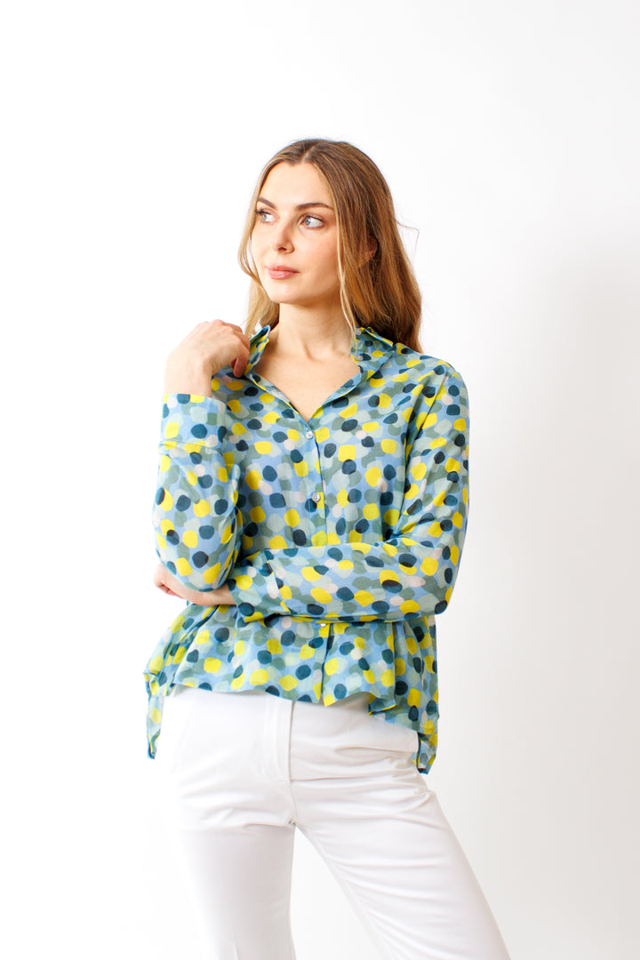 Mari wearing Rosso 35 Polka Dot Blouse front view