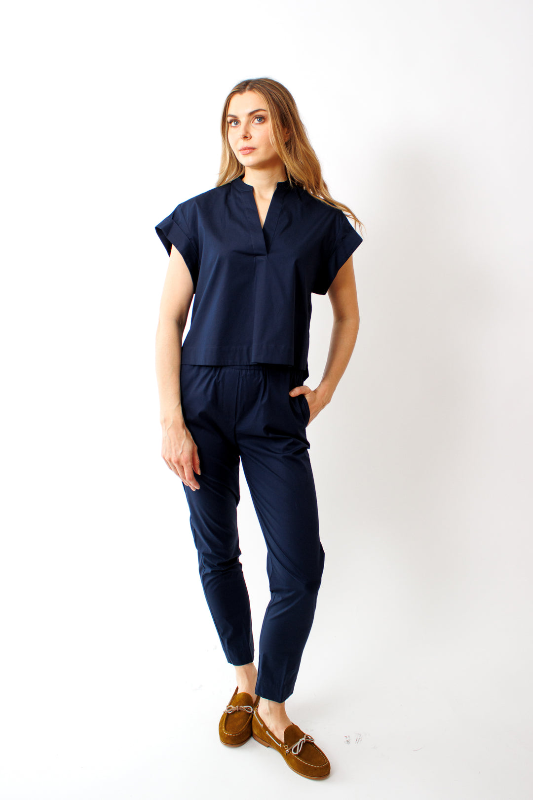 Mari wearing Rosso 35 Cotton Pull On Pant front view