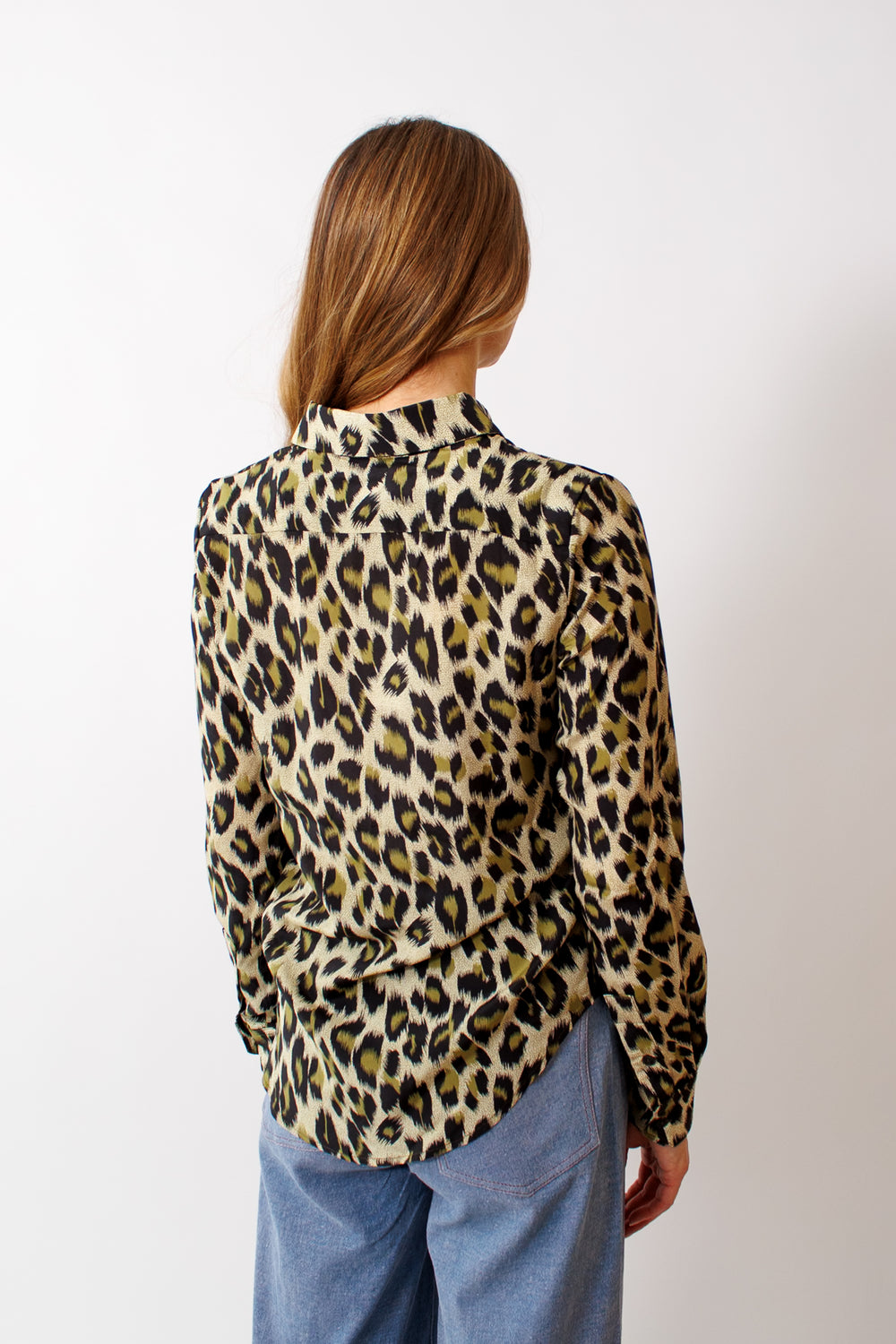 Mari wearing SPRWMN Fitted Button Up rear view