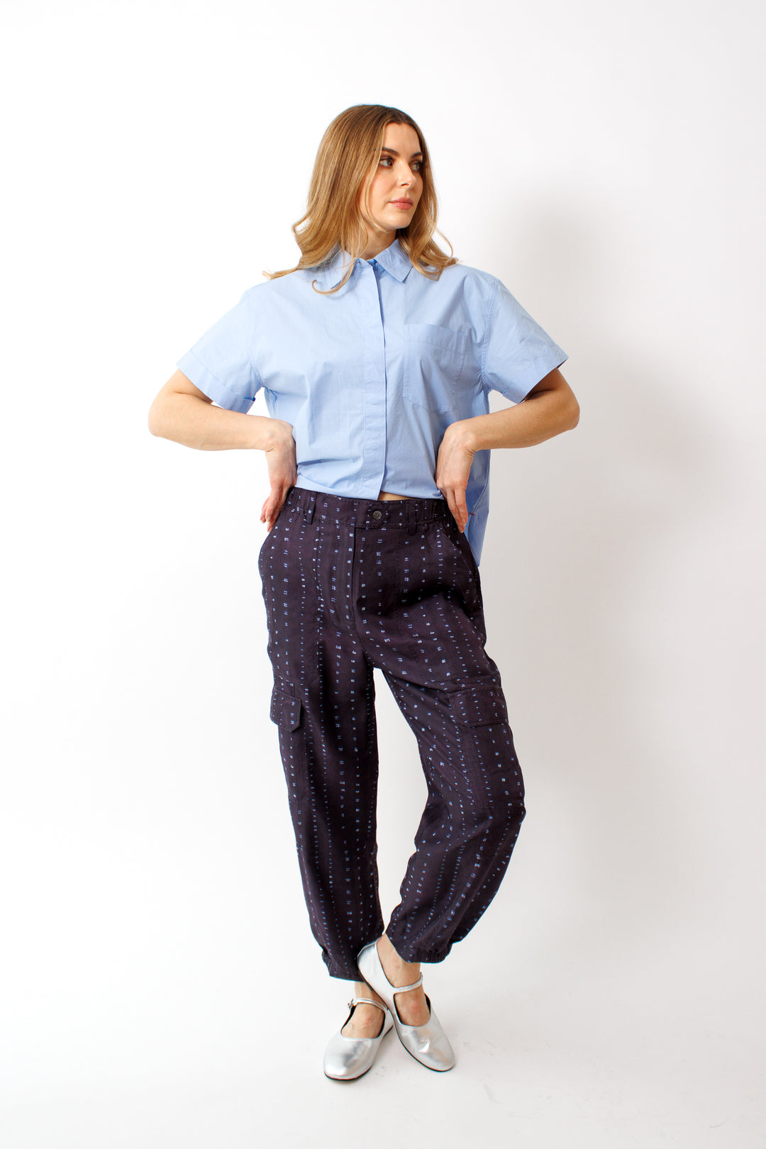 Mari wearing Raquel Allegra Finley Pant front view 