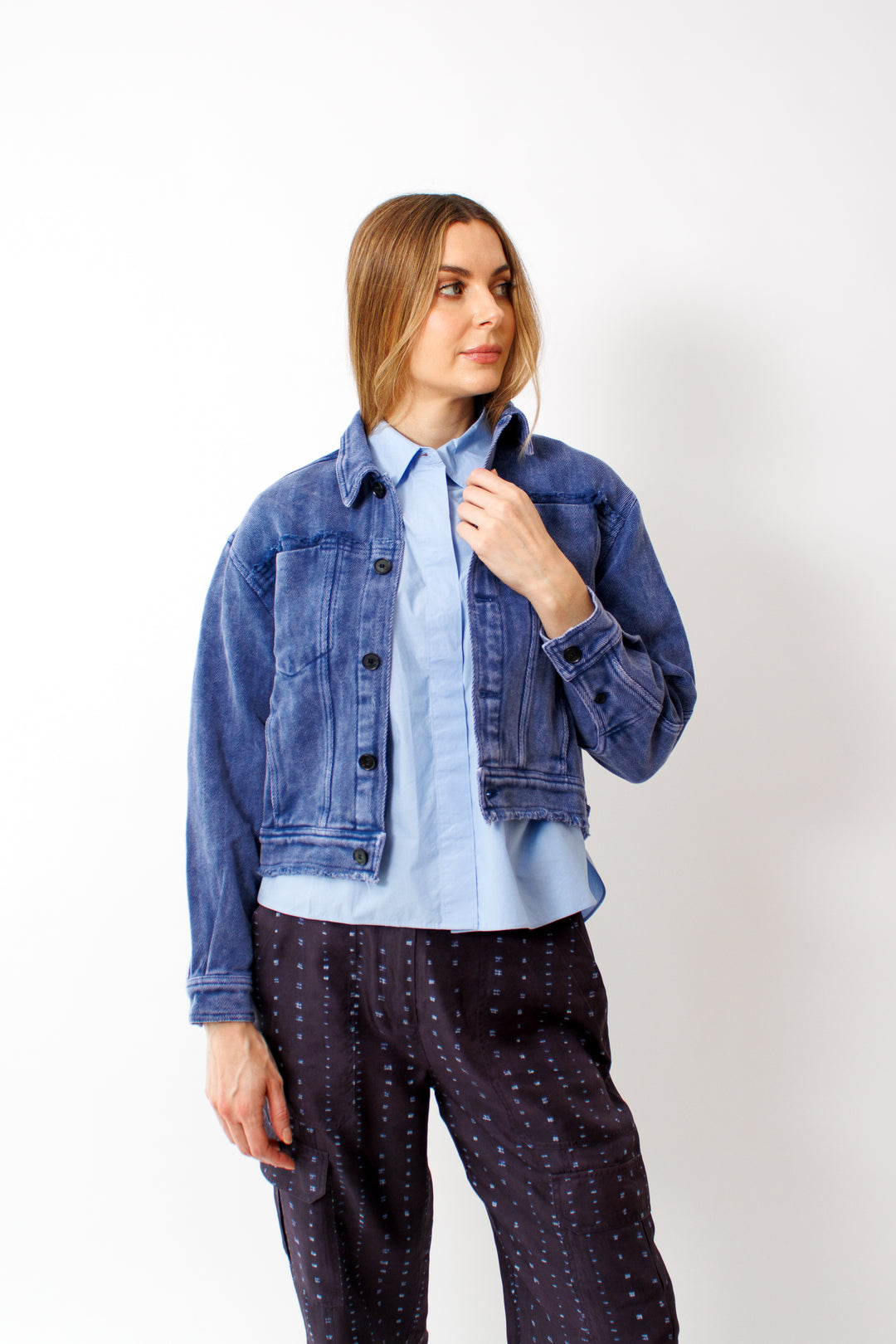 Mari wearing Raquel Allegra Pioneer Jacket front view
