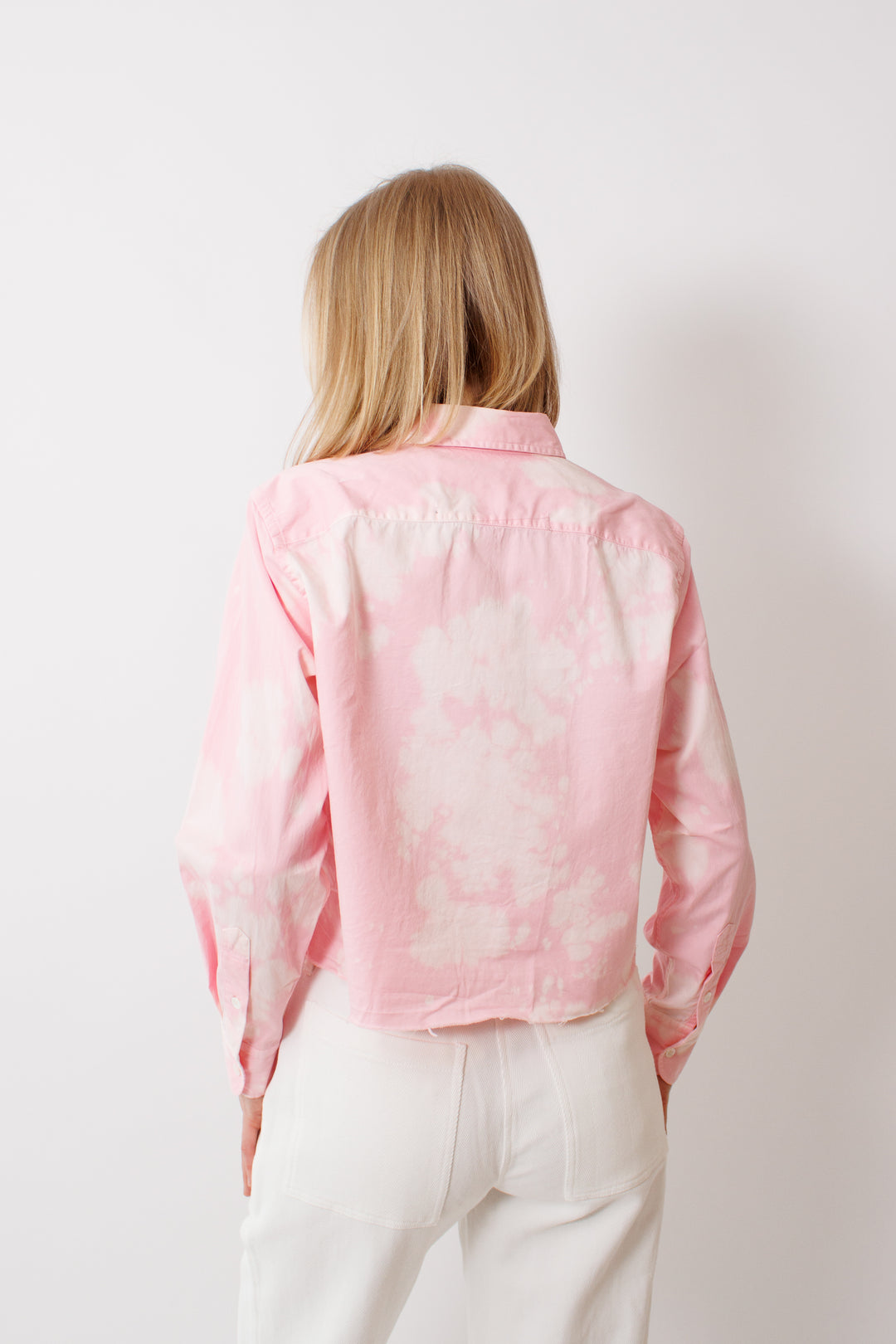 Madi wearing Raquel Allegra Artist Crop Top rear view