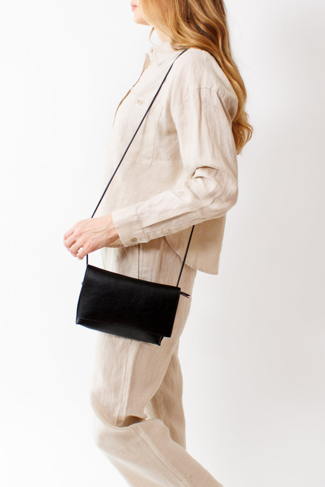 Mari wearing B. May Strappy Foldover front view