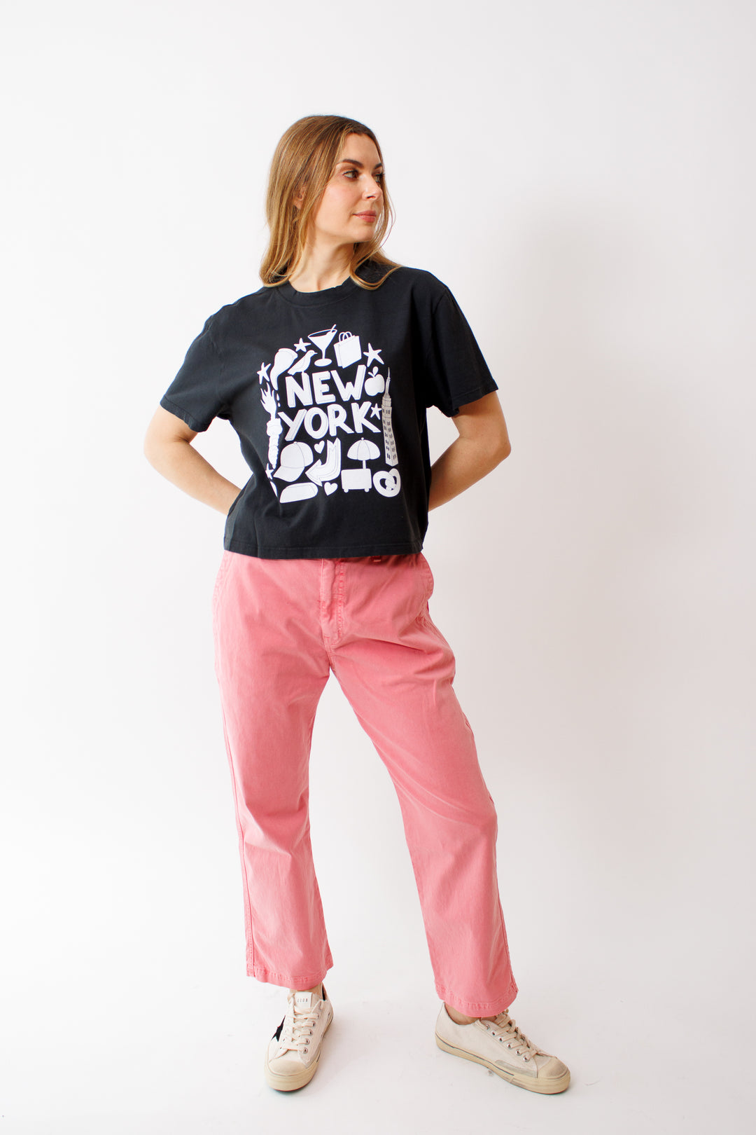 Mari wearing ASKK NY Tomboy Washed Twill front view 
