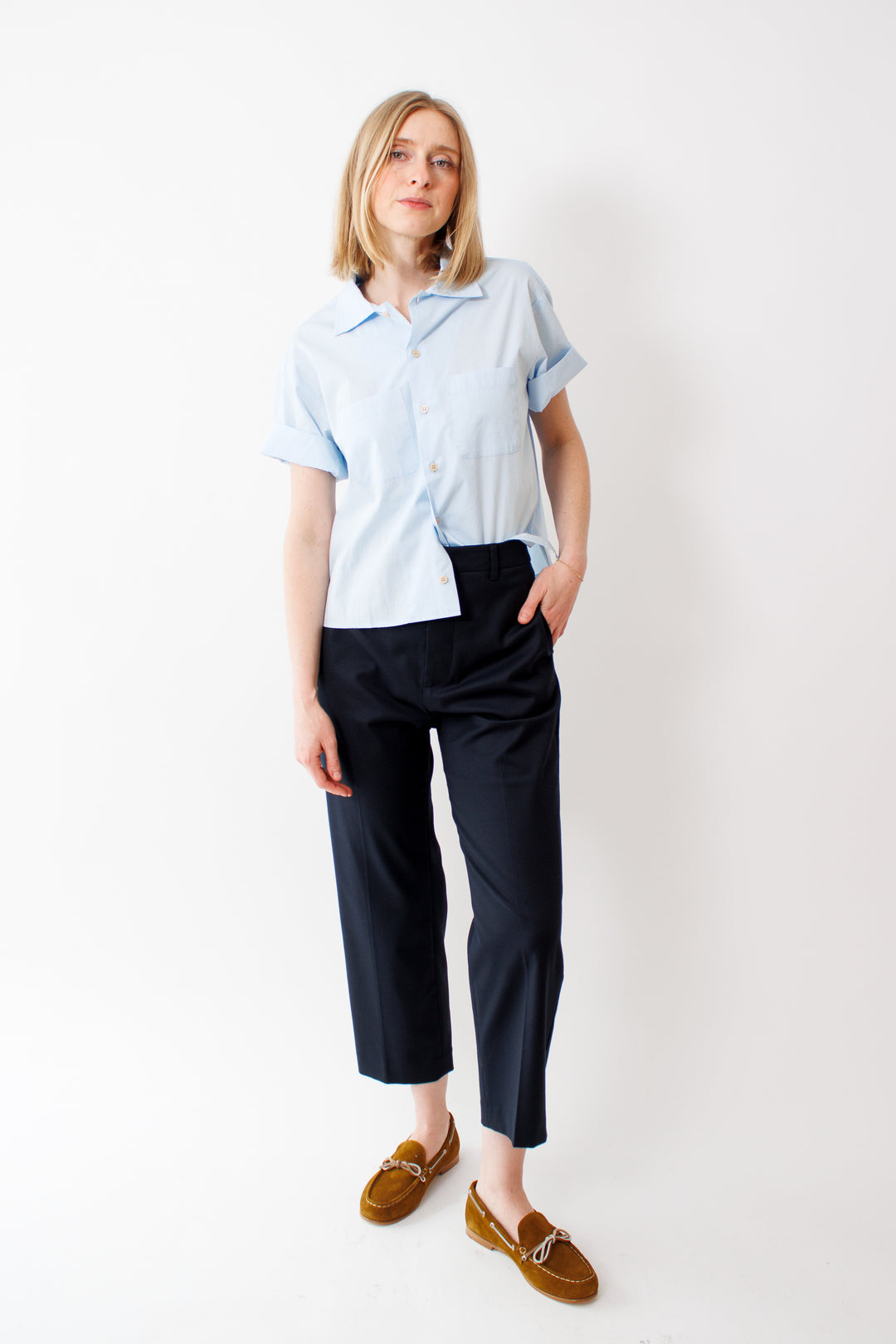 Madi wearing Jamie Haller The Waist Tape Trouser front view