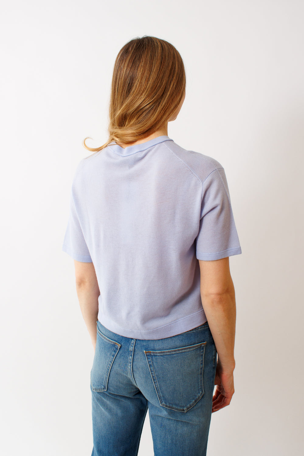 Mari wearing White + Warren Superfine Cashmere Blend TShirt rear view