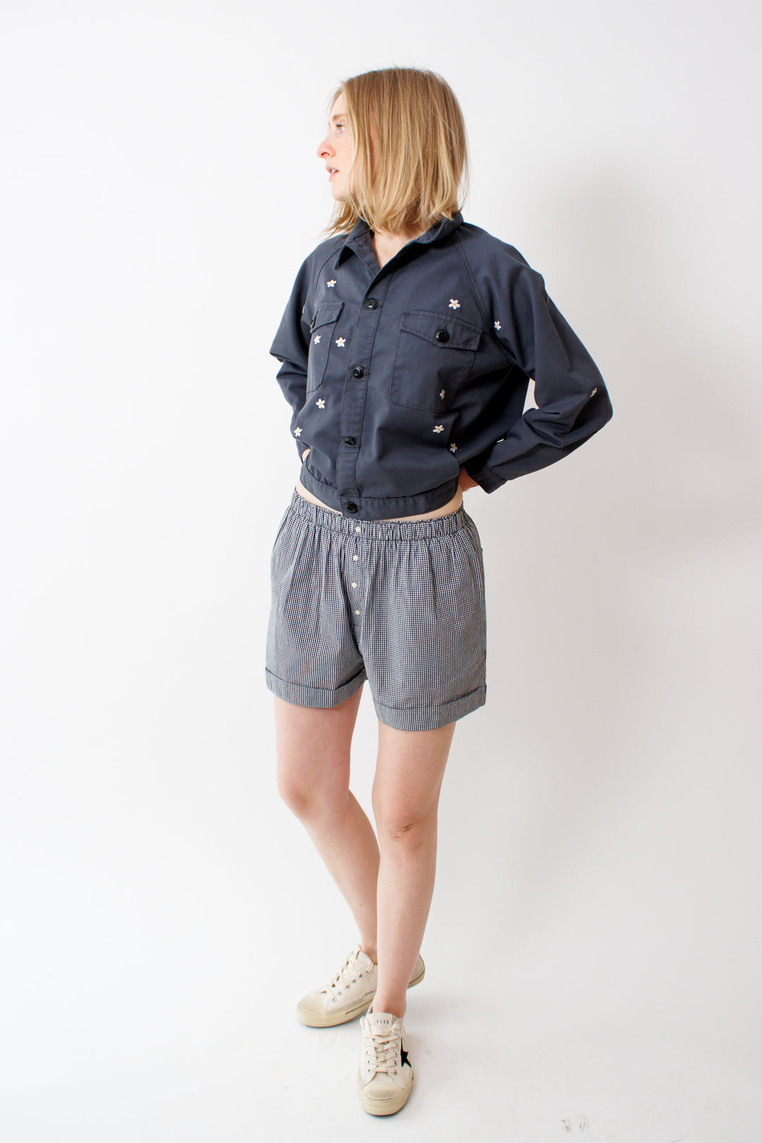 Madi wearing The Great The Boxer Short front view