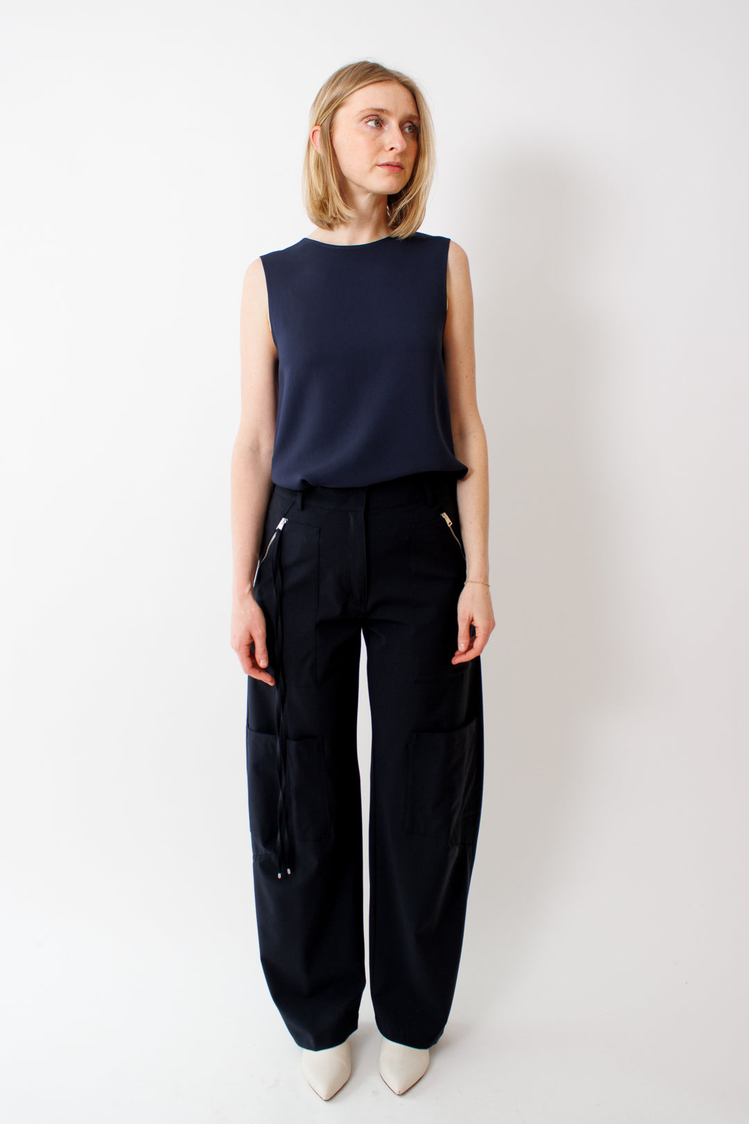 Madi wearing Seventy Bistretch Super 100 Fresh Wool Trousers front view 