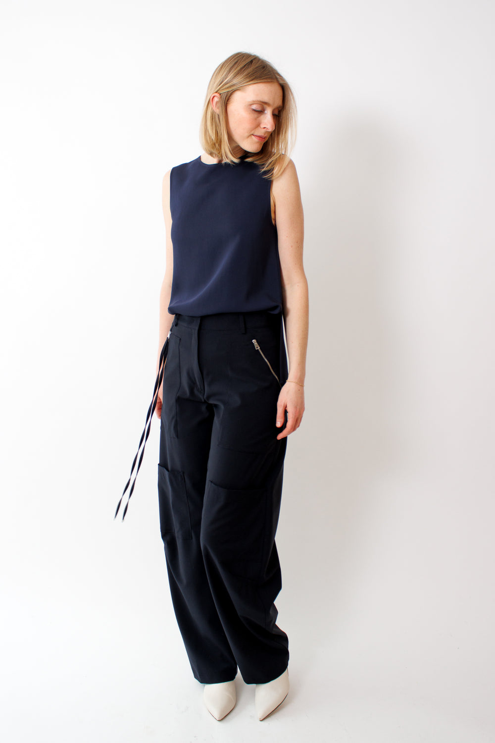 Madi wearing Seventy Bistretch Super 100 Fresh Wool Trousers front view 