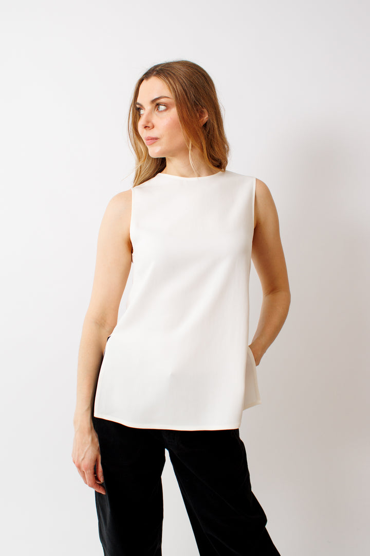 Mari wearing Seventy Stretch Viscose Crepe Cady Top front view