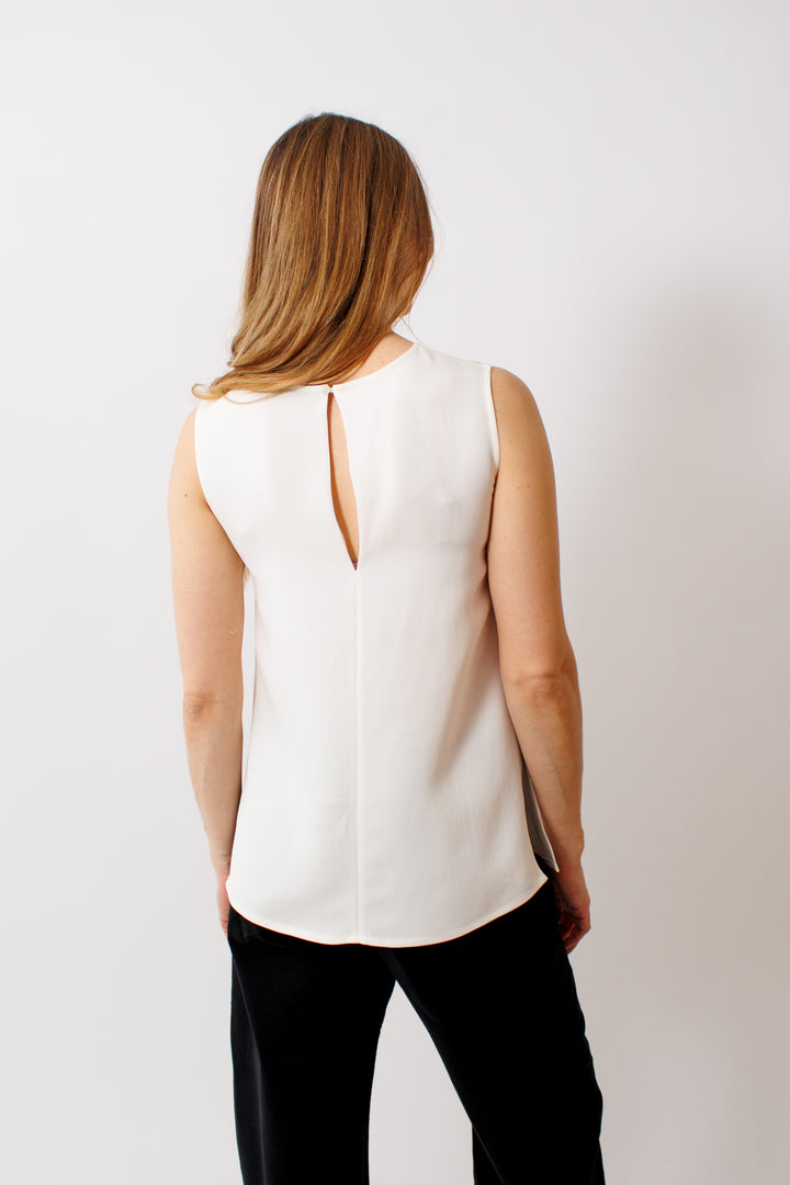 Mari wearing Seventy Stretch Viscose Crepe Cady Top rear view