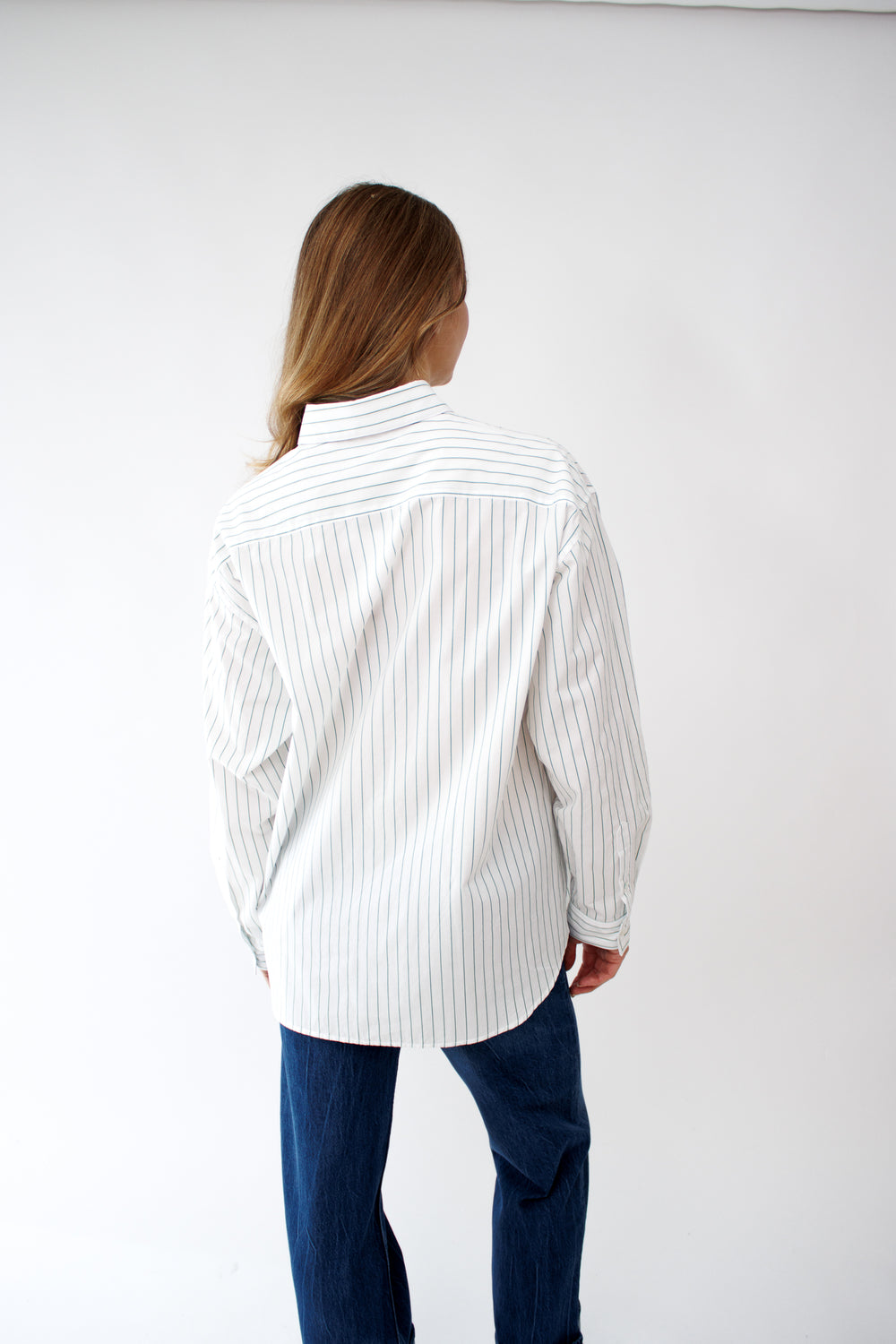 Mari wearing B Sides Nolan Shirt rear view