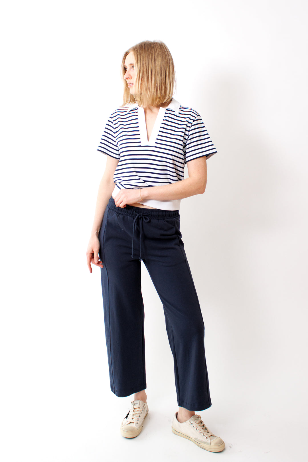 Madi wearing Lilla P Seamed Wide Leg Pant front view