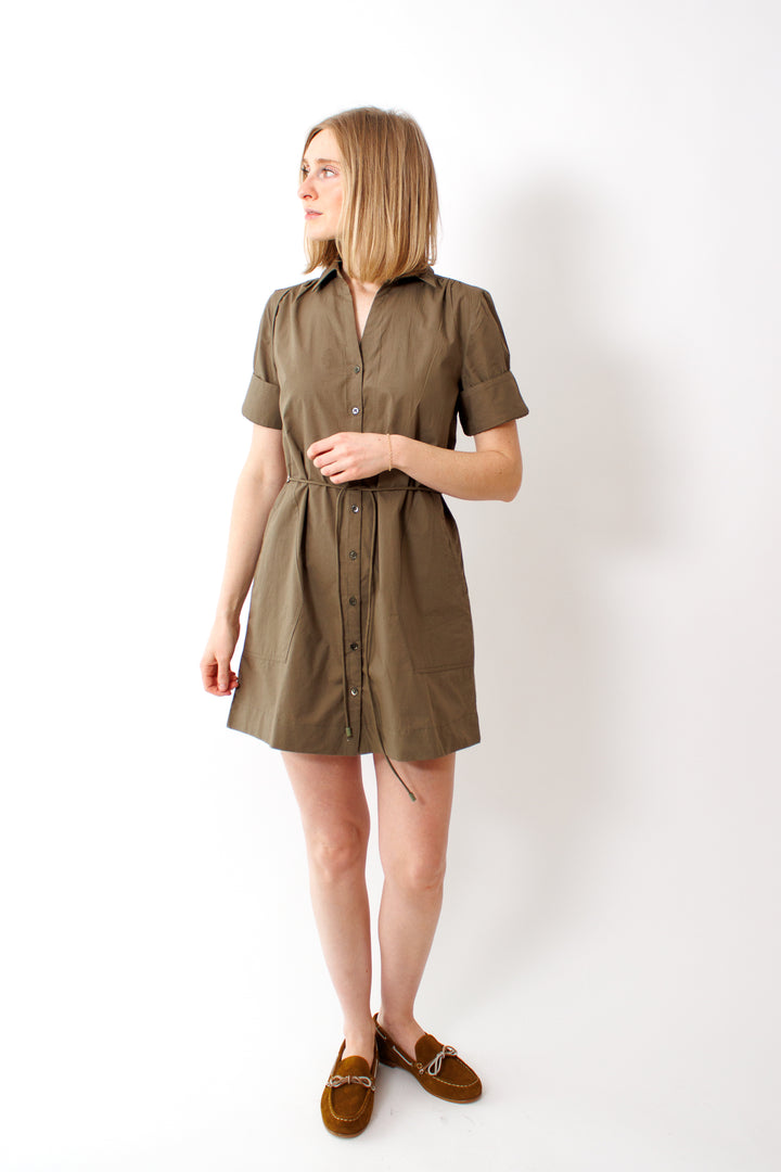 Madi wearing Lilla P Shirred Sleeve Shirt Dress front view