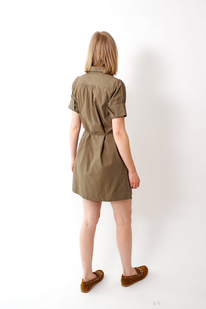 Madi wearing Lilla P Shirred Sleeve Shirt Dress rear view