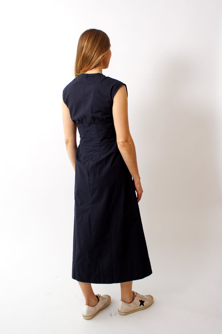 Mari wearing Lilla P Sleeveless Seamed Maxi Dress rear view