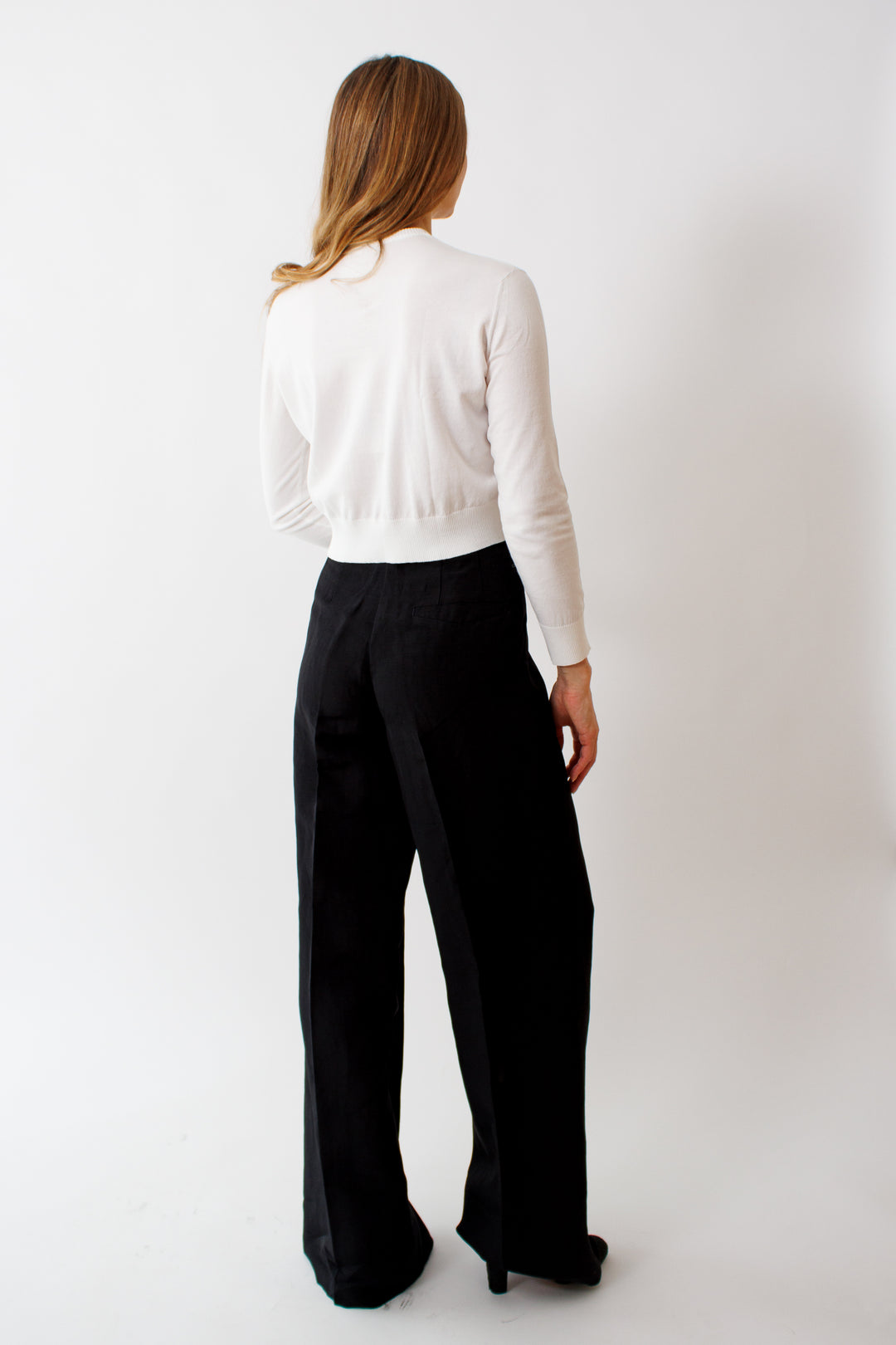 Mari wearing Dorothee Schumacher Shiny Coolness Pants rear view