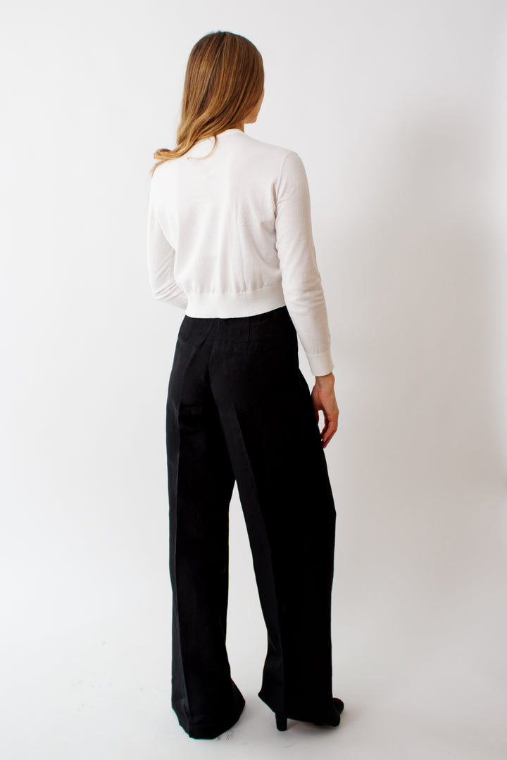 Mari wearing Dorothee Schumacher Shiny Coolness Pants rear view