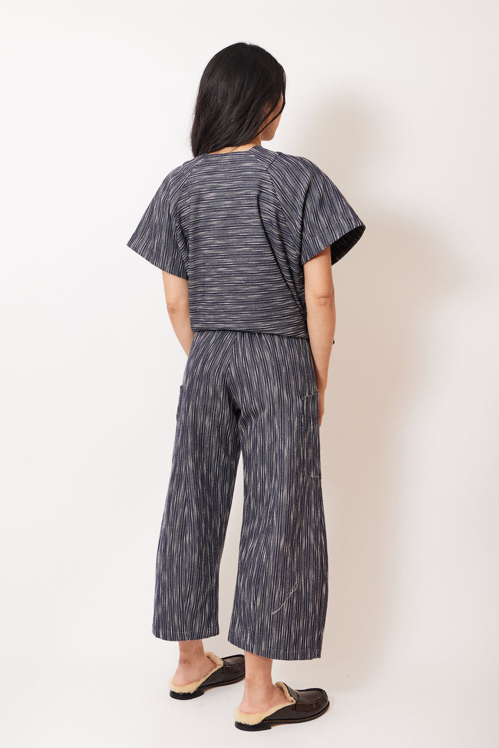 Madelyn wearing Curved Eda Cotton Tweed Culotte Ink rear view