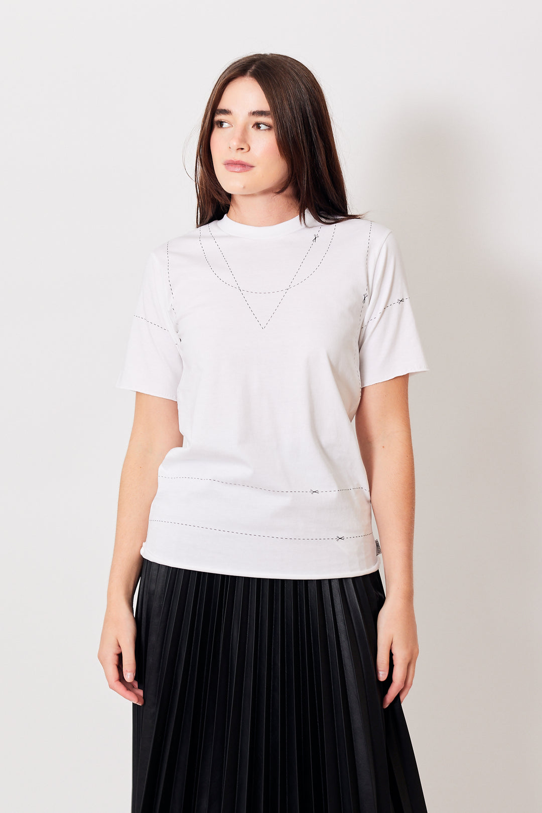 Julia wearing MM6 Maison Margiela Cut Here Cotton Jersey T-Shirt front view