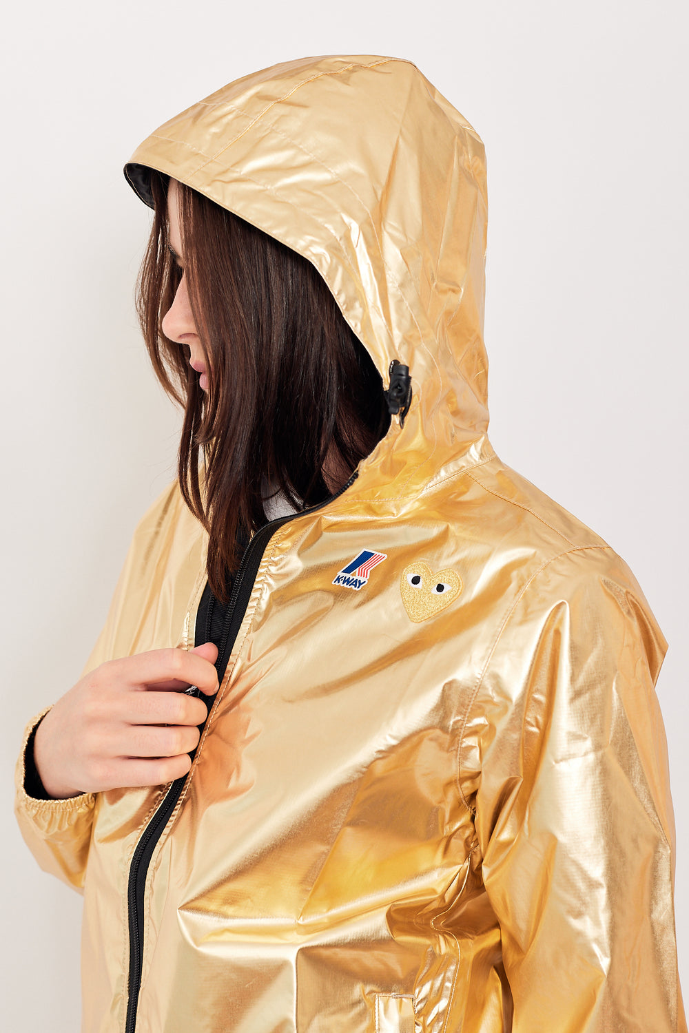 Julia wearing Comme des Garçons K-Way Full Zip Gold Emblem Jacket front view