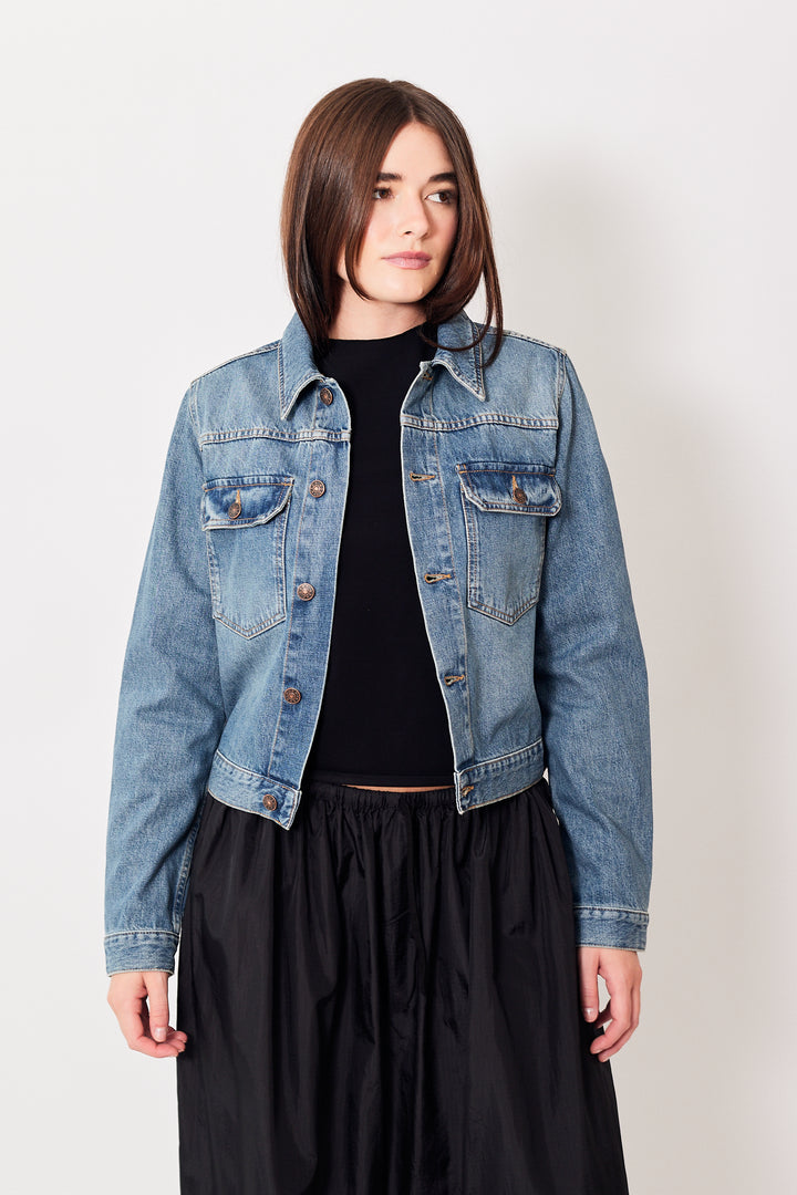 Julia wearing 6397 Shrunken Jacket front view