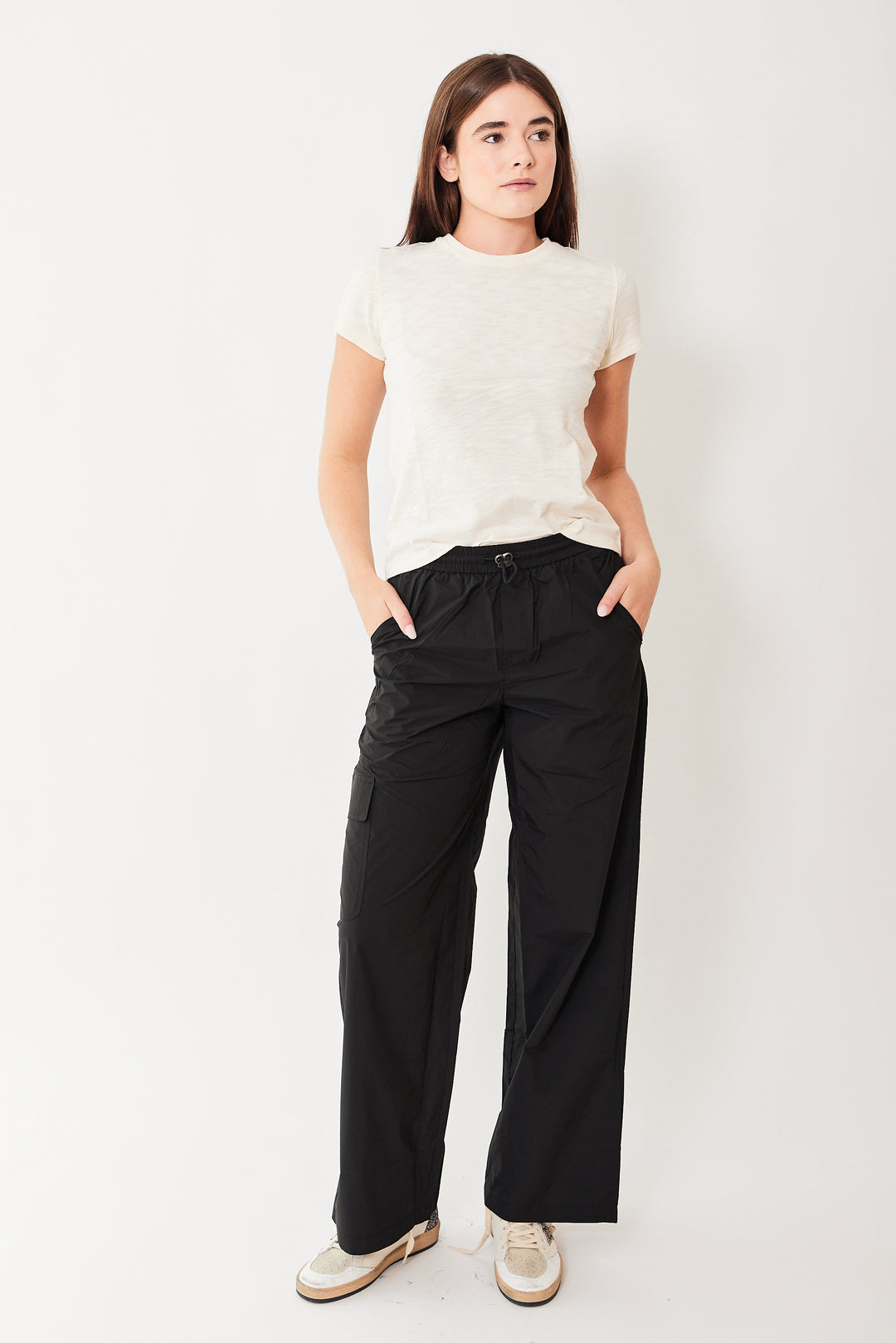Julia wearing Lilla P Nylon Cargo Pant front view