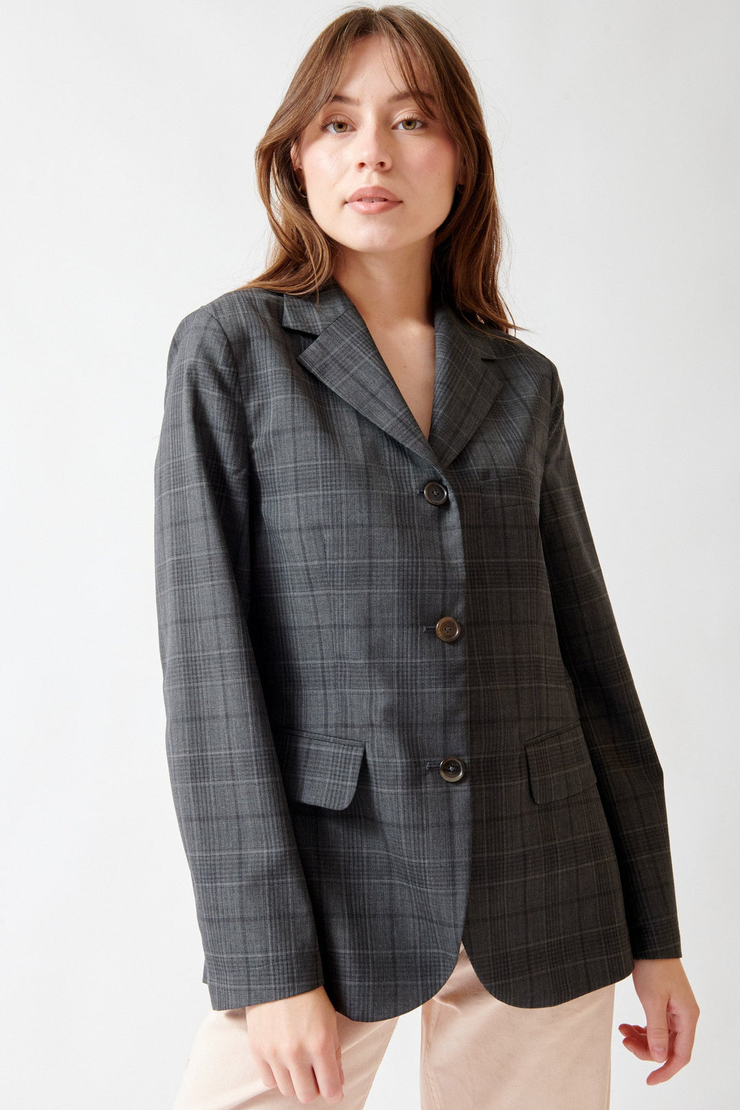 Angela wearing 6397 Relaxed Sporting Coat front view