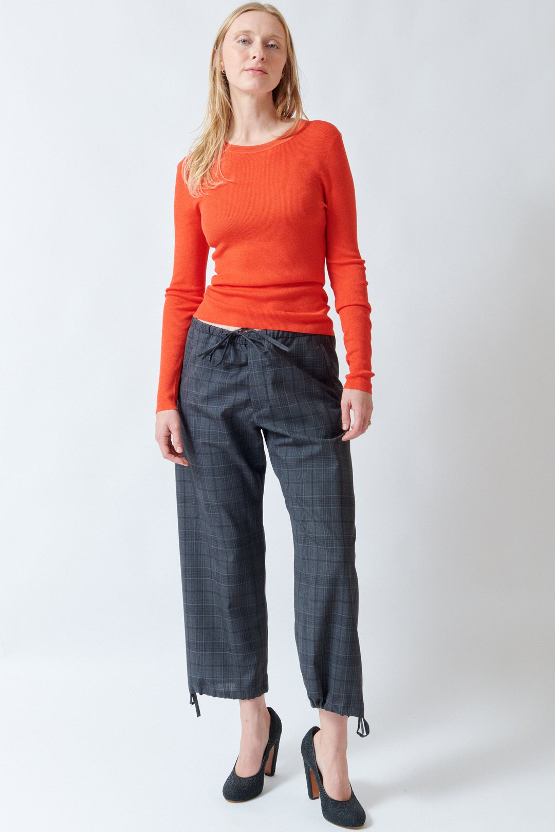 Madi wearing 6397 String Trouser front view