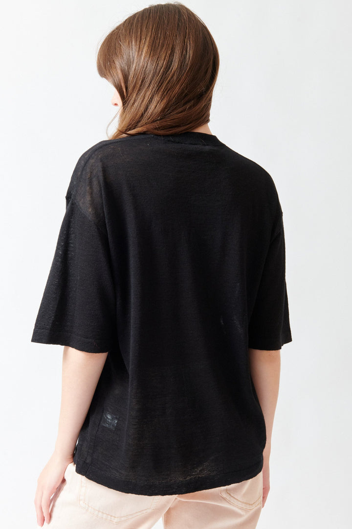 Angela wearing 6397 Big Knit T black rear view