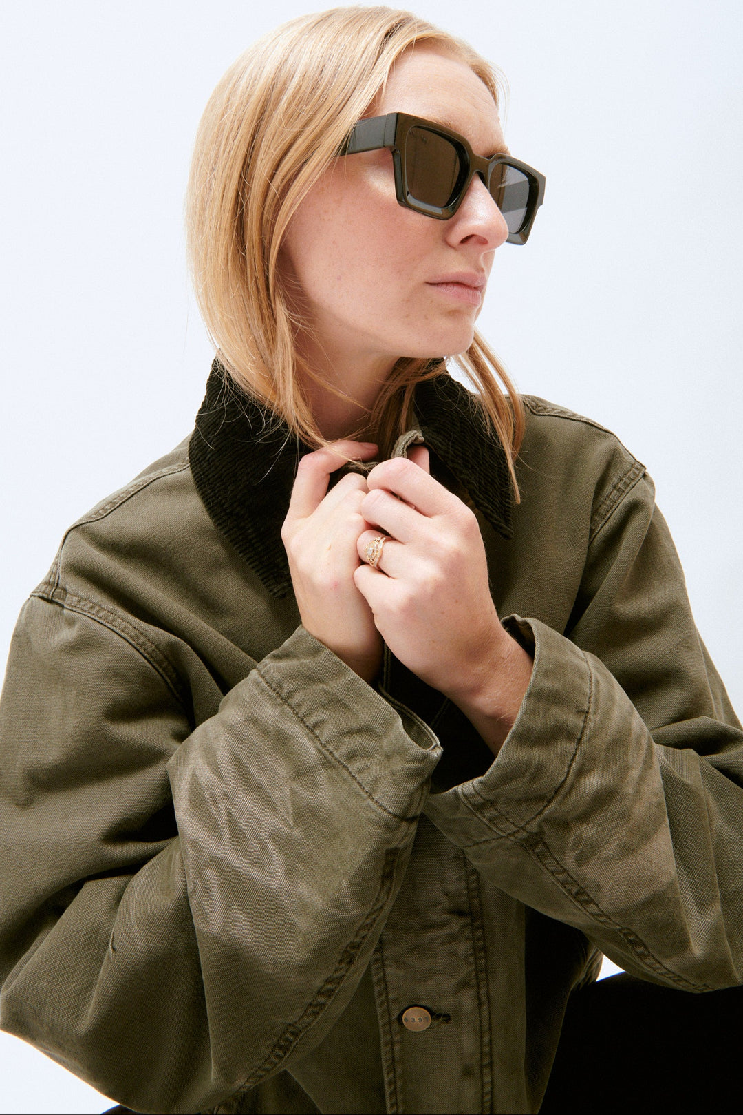 Madi wearing 6397 Flight Jacket front view/side