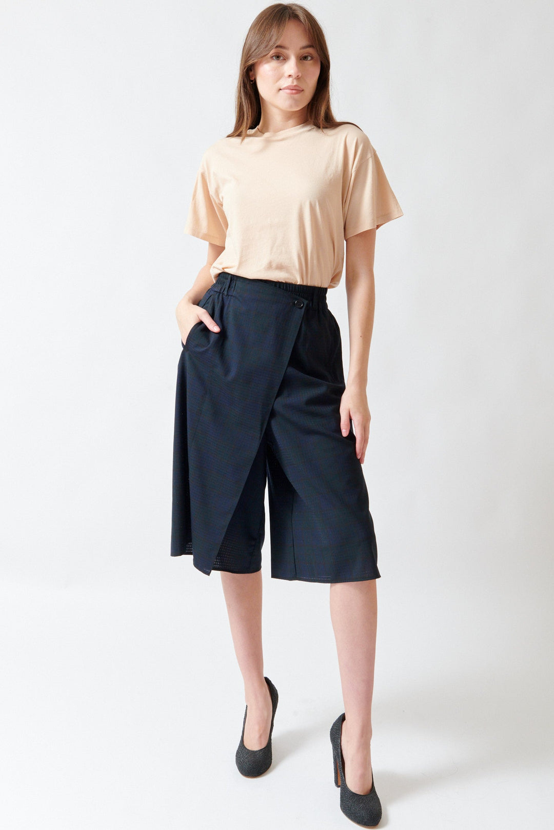 Angela wearing 6397 Wrap Short front view