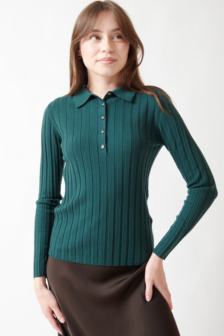 Angela wearing Allude Full Sleeve Carmen Poloneck Sweater front view