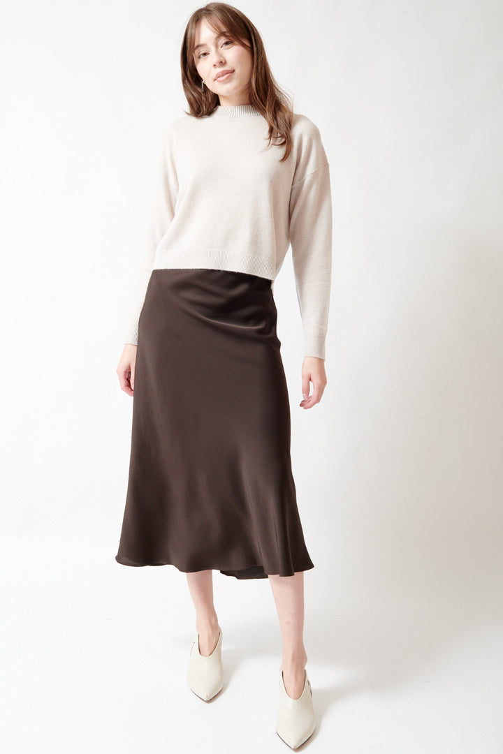 Angela wearing Allude Kate Slip Skirt front view