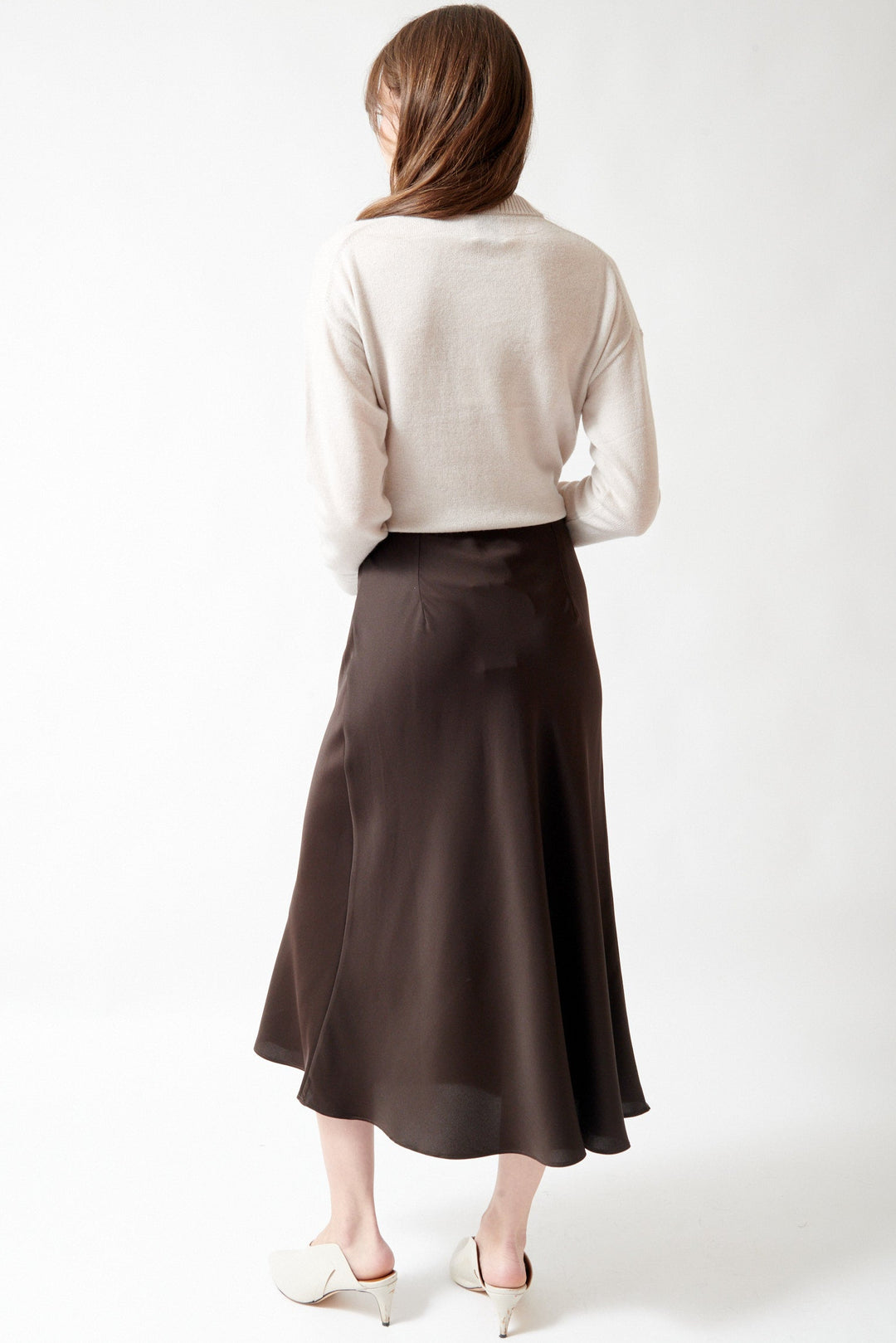 Angela wearing Allude Kate Slip Skirt rear view