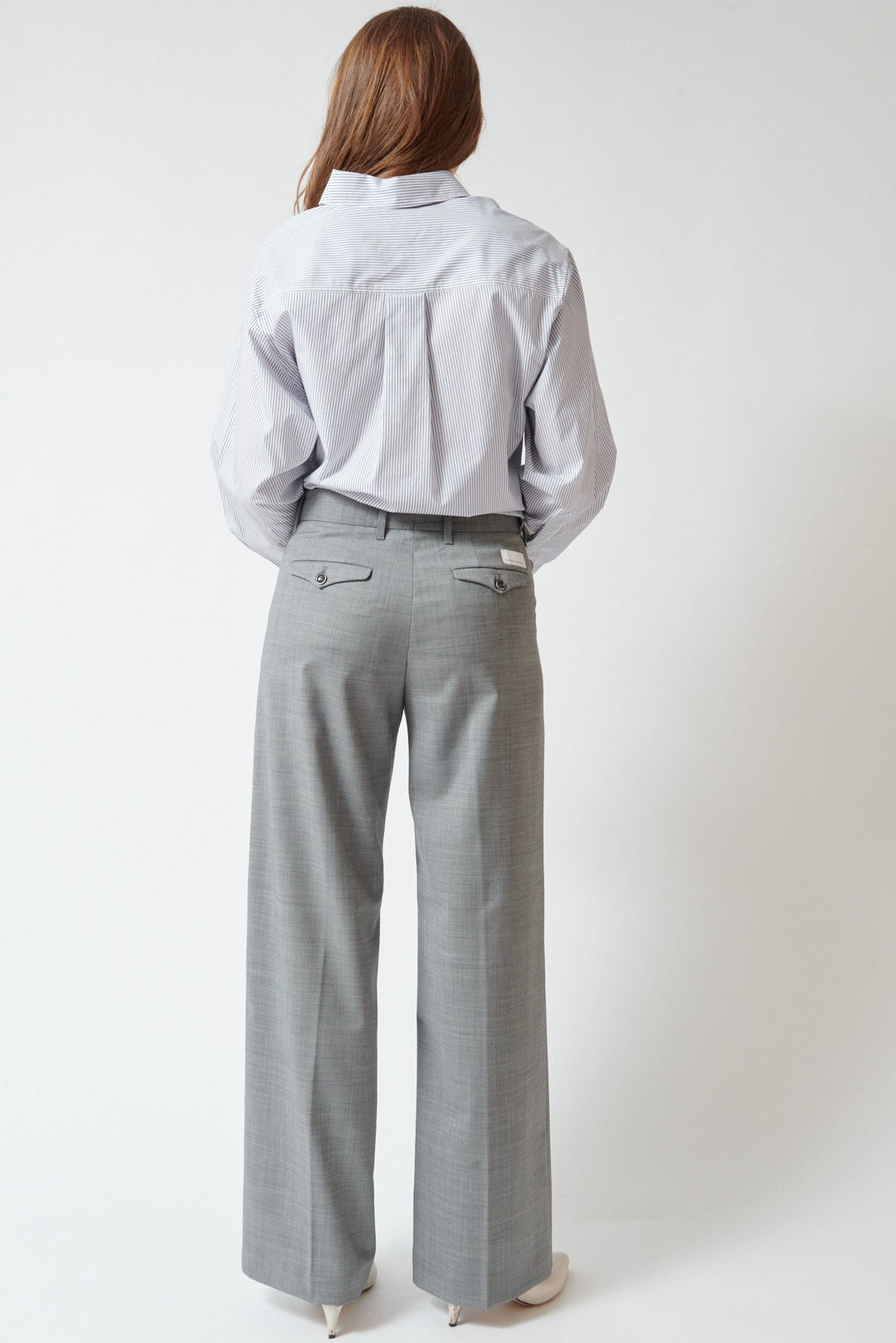 Julia wearing nine:inthe:morning Fiamma Boy Pant Iron front view